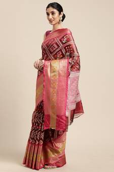 Maroon woven art silk saree with blouse