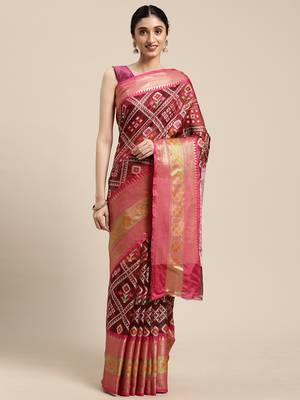 Maroon woven art silk saree with blouse 2