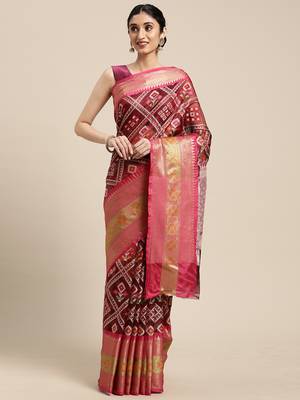Maroon woven art silk saree with blouse 3
