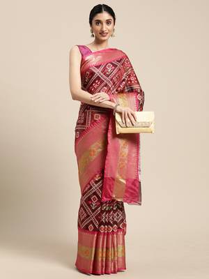 Maroon woven art silk saree with blouse 4