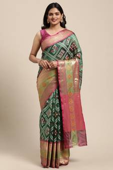 Green woven art silk saree with blouse