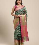 Green woven art silk saree with blouse