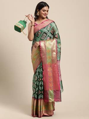 Green woven art silk saree with blouse 2