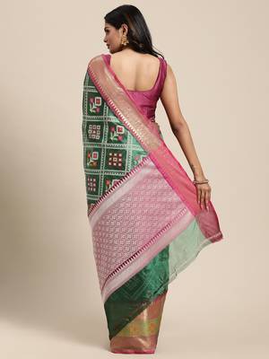 Green woven art silk saree with blouse 4