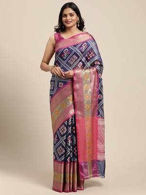 Royal blue woven art silk saree with blouse 1