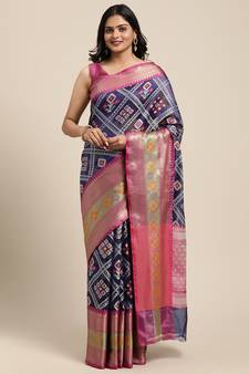 Royal blue woven art silk saree with blouse