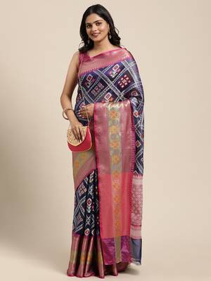 Royal blue woven art silk saree with blouse 2
