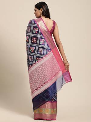 Royal blue woven art silk saree with blouse 4
