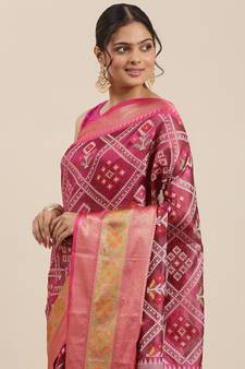 Magenta woven art silk saree with blouse
