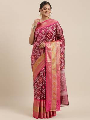 Magenta woven art silk saree with blouse 2