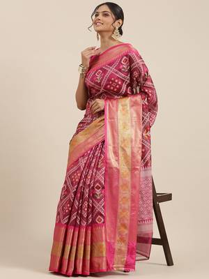 Magenta woven art silk saree with blouse 3