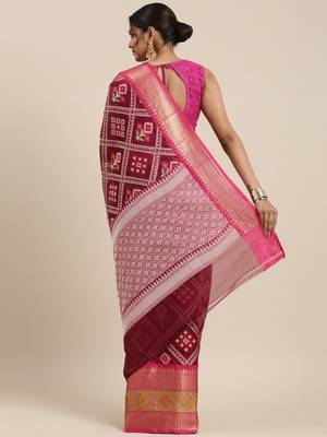 Magenta woven art silk saree with blouse 4