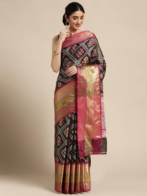 Black woven art silk saree with blouse 1