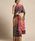 Black woven art silk saree with blouse