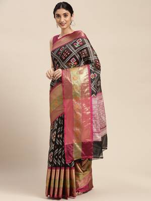 Black woven art silk saree with blouse 2