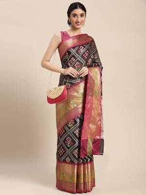 Black woven art silk saree with blouse 3