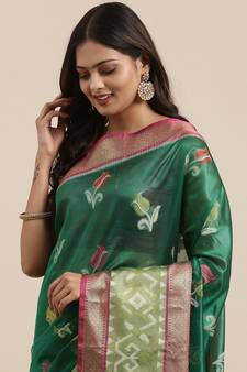 Green woven art silk saree with blouse