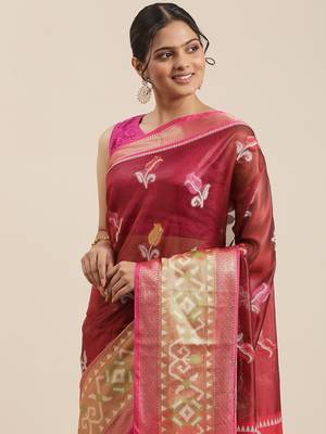 Maroon woven art silk saree with blouse 1