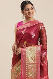 Maroon woven art silk saree with blouse