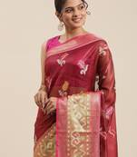 Maroon woven art silk saree with blouse