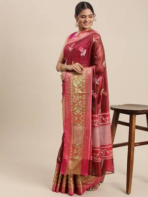 Maroon woven art silk saree with blouse 2