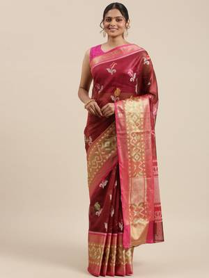 Maroon woven art silk saree with blouse 3