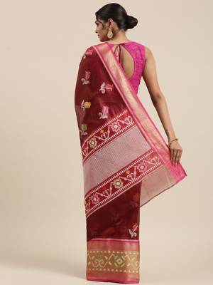 Maroon woven art silk saree with blouse 4