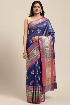 Royal blue woven art silk saree with blouse