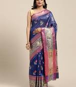 Royal blue woven art silk saree with blouse