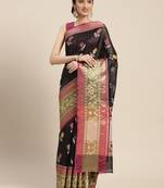 Black woven art silk saree with blouse