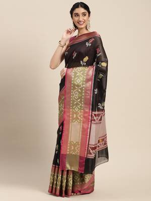 Black woven art silk saree with blouse 2