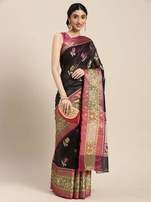 Black woven art silk saree with blouse 3
