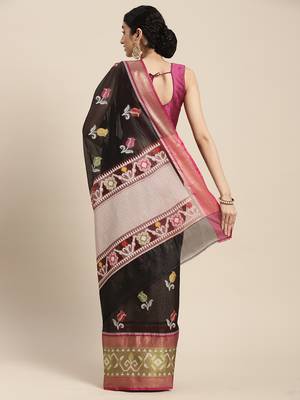 Black woven art silk saree with blouse 4
