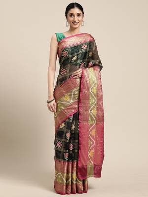 Black woven art silk saree with blouse 1