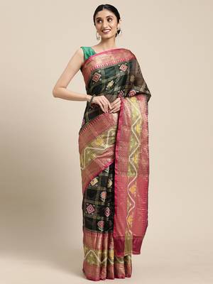 Black woven art silk saree with blouse 2