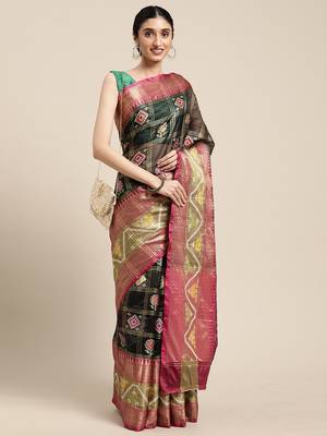 Black woven art silk saree with blouse 3