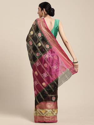 Black woven art silk saree with blouse 4