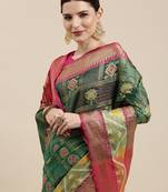 Green woven art silk saree with blouse