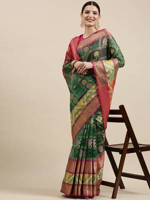 Green woven art silk saree with blouse 3