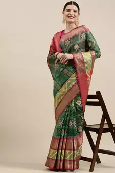 Green woven art silk saree with blouse