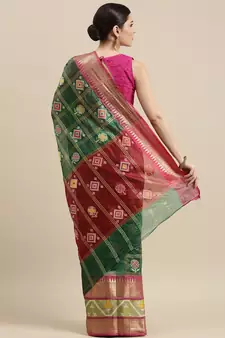 Green woven art silk saree with blouse