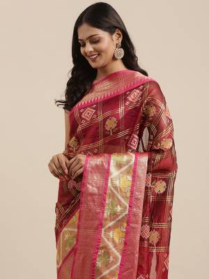 Maroon woven art silk saree with blouse 1