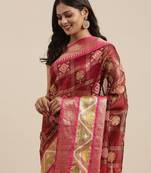 Maroon woven art silk saree with blouse