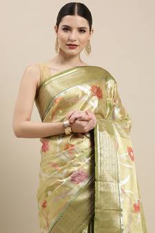 Gold woven art silk saree with blouse