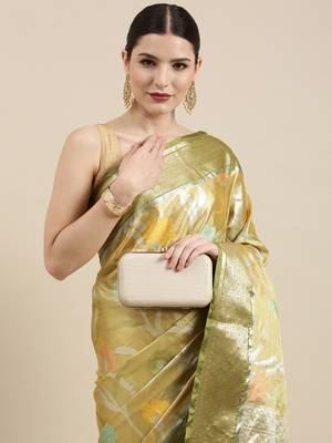 Lemon woven art silk saree with blouse 1