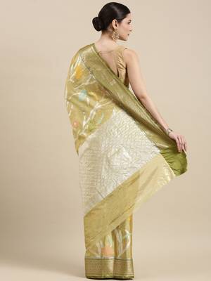 Lemon woven art silk saree with blouse 4
