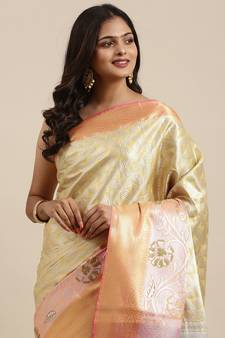Antique gold woven art silk saree with blouse