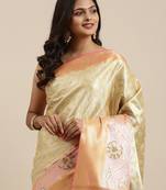 Antique gold woven art silk saree with blouse