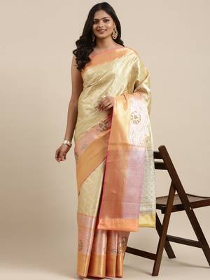 Antique gold woven art silk saree with blouse 3