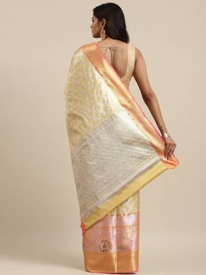 Antique gold woven art silk saree with blouse 4